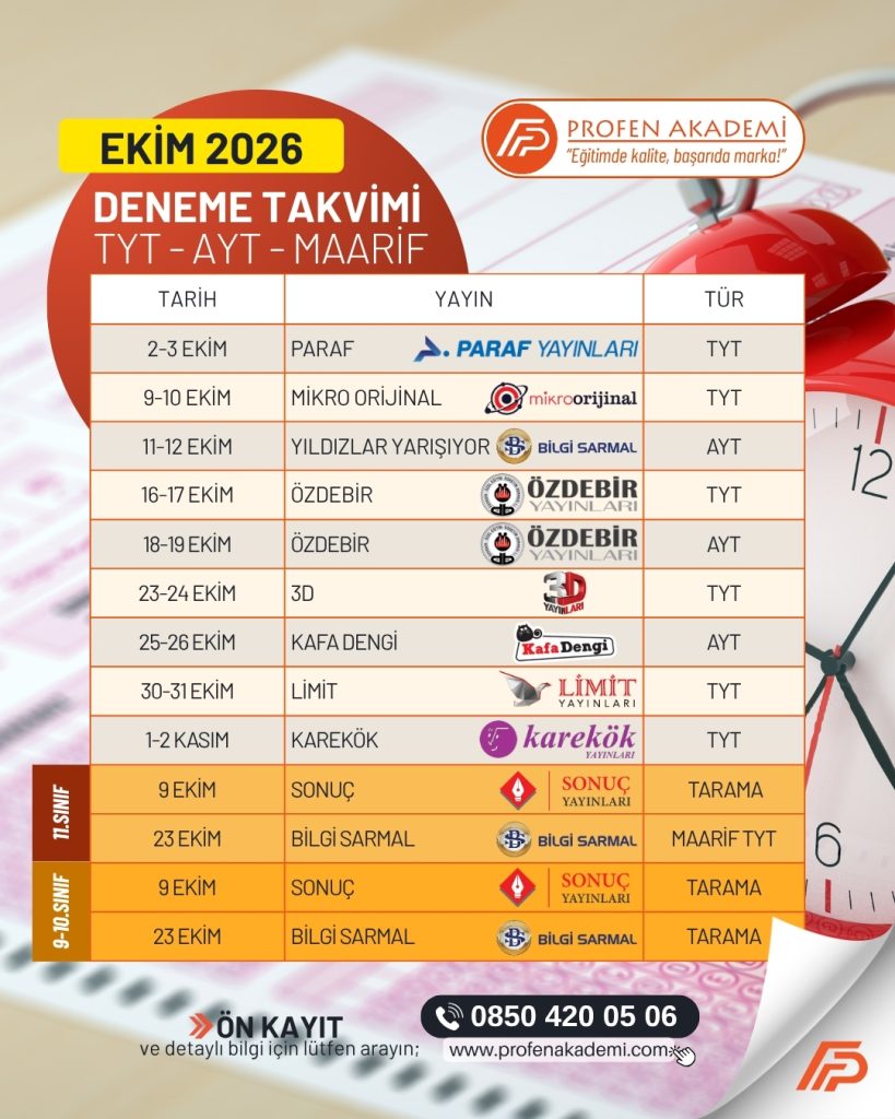 Ekim 2026 Deneme Takvimi: Profen Akademi Programı